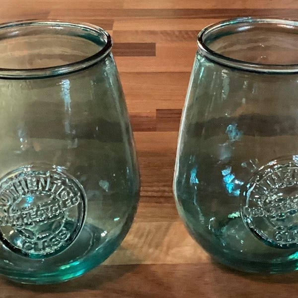 2 Taças de Vinho sem Haste San Miguel, 100% em Vidro Reciclado Autêntico com Relevo