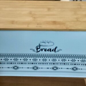 Retro Bread Box White Rectangular Bread Storage Bin w Handles Cutting Board Lid image 3