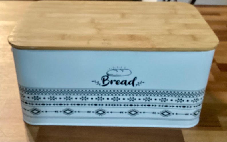 Retro Bread Box White Rectangular Bread Storage Bin w Handles Cutting Board Lid image 3