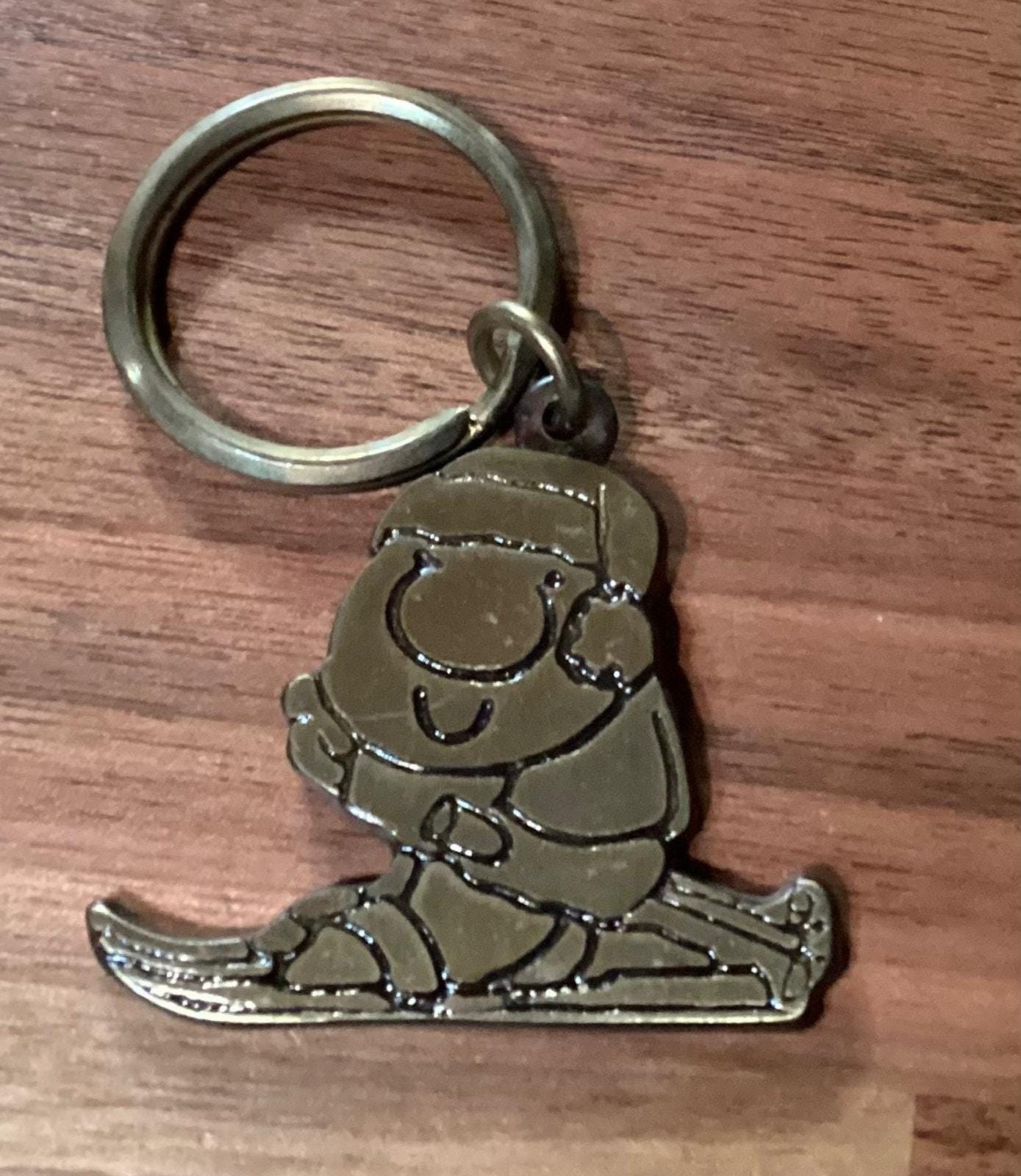 Vintage Solid Brass Ziggy Cartoon Key Ring Tom Wilson SKIING
