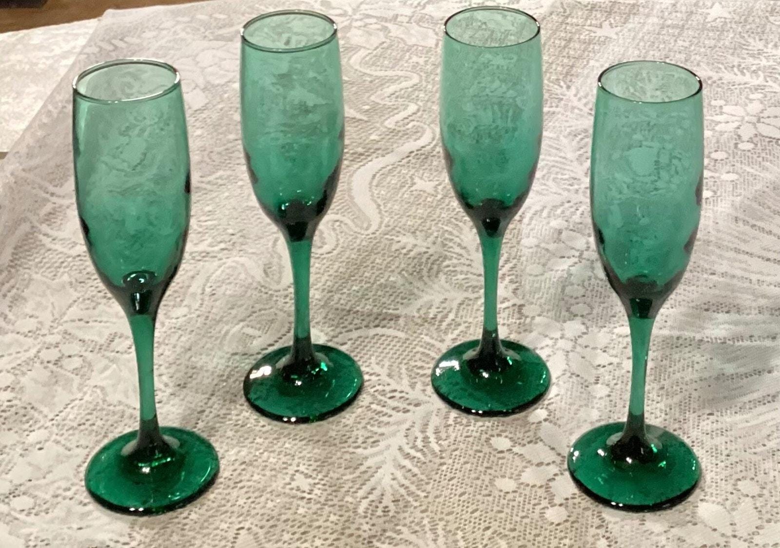 Libbey グリーンガラスゴブレットワイングラス 9インチ 4個セット