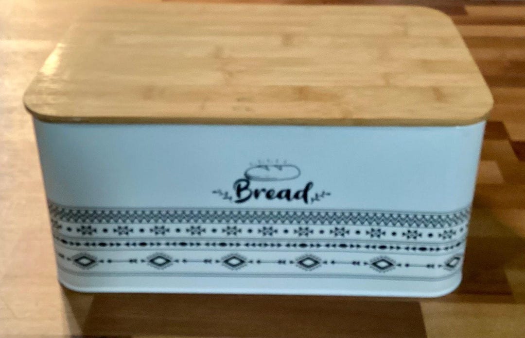Retro Bread Box White Rectangular Bread Storage Bin W Handles Cutting ...
