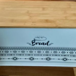 Retro Bread Box White Rectangular Bread Storage Bin w Handles Cutting Board Lid