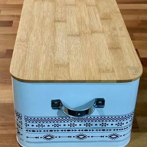 Retro Bread Box White Rectangular Bread Storage Bin w Handles Cutting Board Lid image 5