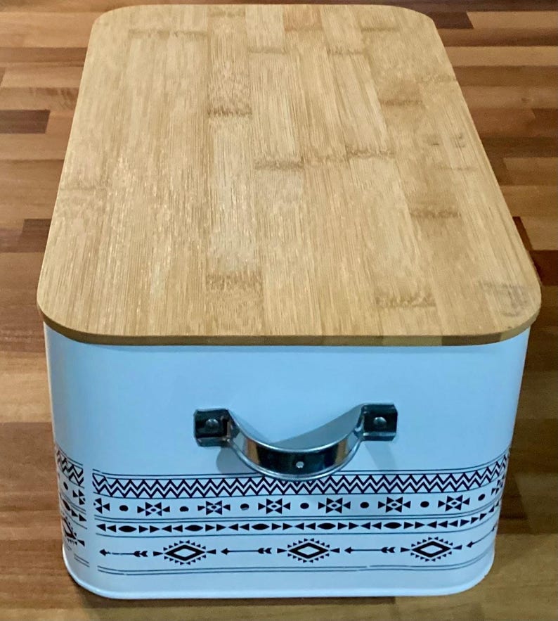 Retro Bread Box White Rectangular Bread Storage Bin w Handles Cutting Board Lid image 5