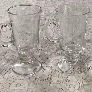 Libbey Irish Coffee Mugs Clear Glass Pedestal Ringed 5.75” Set of 4