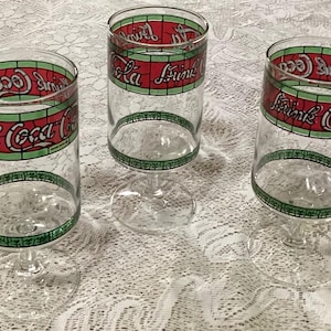 Coca Cola Collectibles Stained Glass Design Set of 3 Goblets Drinking Glasses