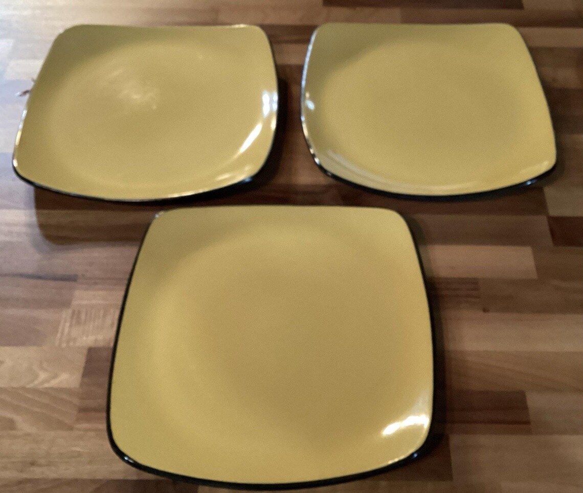 Lot De 5 Assiettes Plates Corelle Hearthstone, Vintage Années 80, Jaune Ocre, 23/26cm