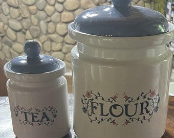 Vintage JAY? Taiwan Flour And Tea Ceramic Lidded Canister Set