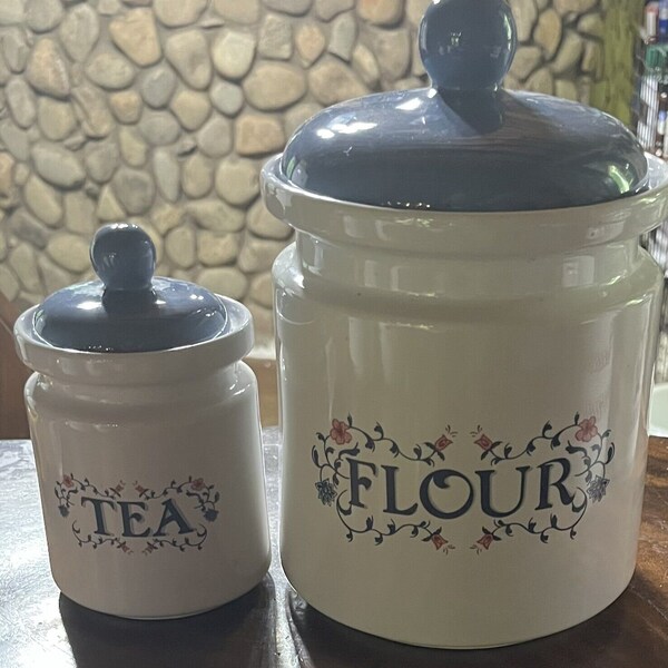 Vintage JAY? Taiwan Flour And Tea Ceramic Lidded Canister Set