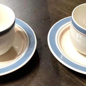 2~ Vintage International Stoneware Coffee Tea Mugs & Saucers ~ Japan