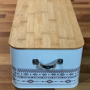 Retro Bread Box White Rectangular Bread Storage Bin w Handles Cutting Board Lid image 7