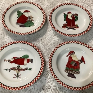 Sakura Debbie Mumm Magic of Santa Salad 8.25” Plates Lot Of 4 Different Plates