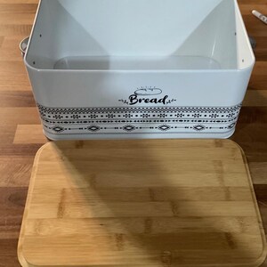 Retro Bread Box White Rectangular Bread Storage Bin w Handles Cutting Board Lid image 10