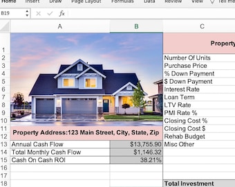 Rental Property ROI Calculator: Real Estate Analysis Spreadsheet (Digital Download)