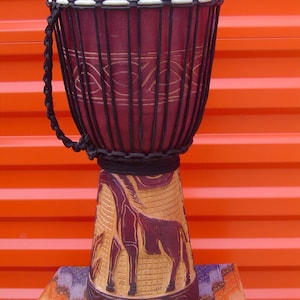 Handmade 20" Tall Deep Carved Djembe Bongo Drum GIRAFFE M20 + FREE Head Cover