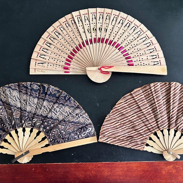 Set of 9 Handmade Assorted Batik Handmade Folding Hand Fans
