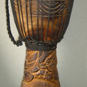 Handmade 20" Tall Deep Carved Djembe Bongo Drum DRAGON, M21 + FREE Head Cover