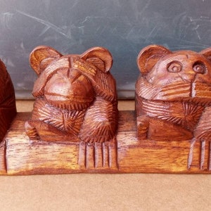 Hand Carved Hear See Speak No Evil, Monkeys, Statue Sculpture Wooden