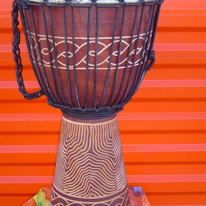 Handmade 24" Tall Deep Carved Mahogany Djembe Hand Drum M12, FREE Head Cover