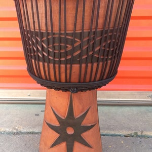 CLEARANCE SALE Handmade 24" Tall Deep Carved Djembe Hand Drum 60m6, FREE Head Cover