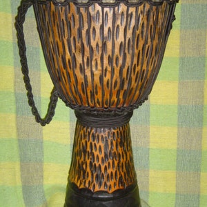 Handmade 24" Tall Deep Carved Djembe Hand Drum, Cheetah, model # M20, FREE Head Cover