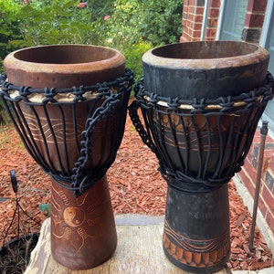 SET of 2,  20&quot; Tall Djembe Drum Mahogany WOOD SHELL, Broken Head Skin