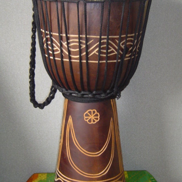 Handmade 20" Tall Deep Carved Djembe Bongo Drum MOON and STAR M15 + FREE Head Cover