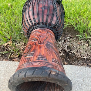 Ripped Skin, Drum Wood Shell - XL 26&quot; Tall Hand Carved Mahogany Djembe  Drum Wood, Elephant