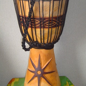 CLEARANCE SALE - Handmade 20" Tall Deep Carved Djembe Bongo Drum STAR M16 + Free Head Cover