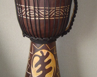 Handmade 20" Tall Deep Carved Djembe Bongo Drum GOD FIRST M12 + FREE Head Cover