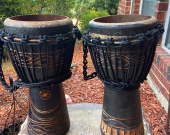 SET of 2,  16" Tall Djembe Drum Mahogany WOOD SHELL, Small Drums