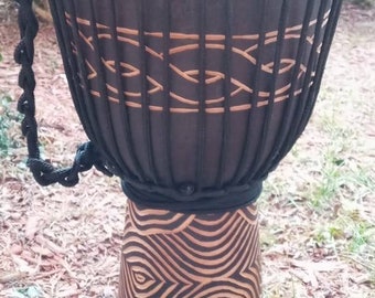 Handmade 20" Tall Deep Carved Djembe Bongo Drum M6 + FREE Head Cover