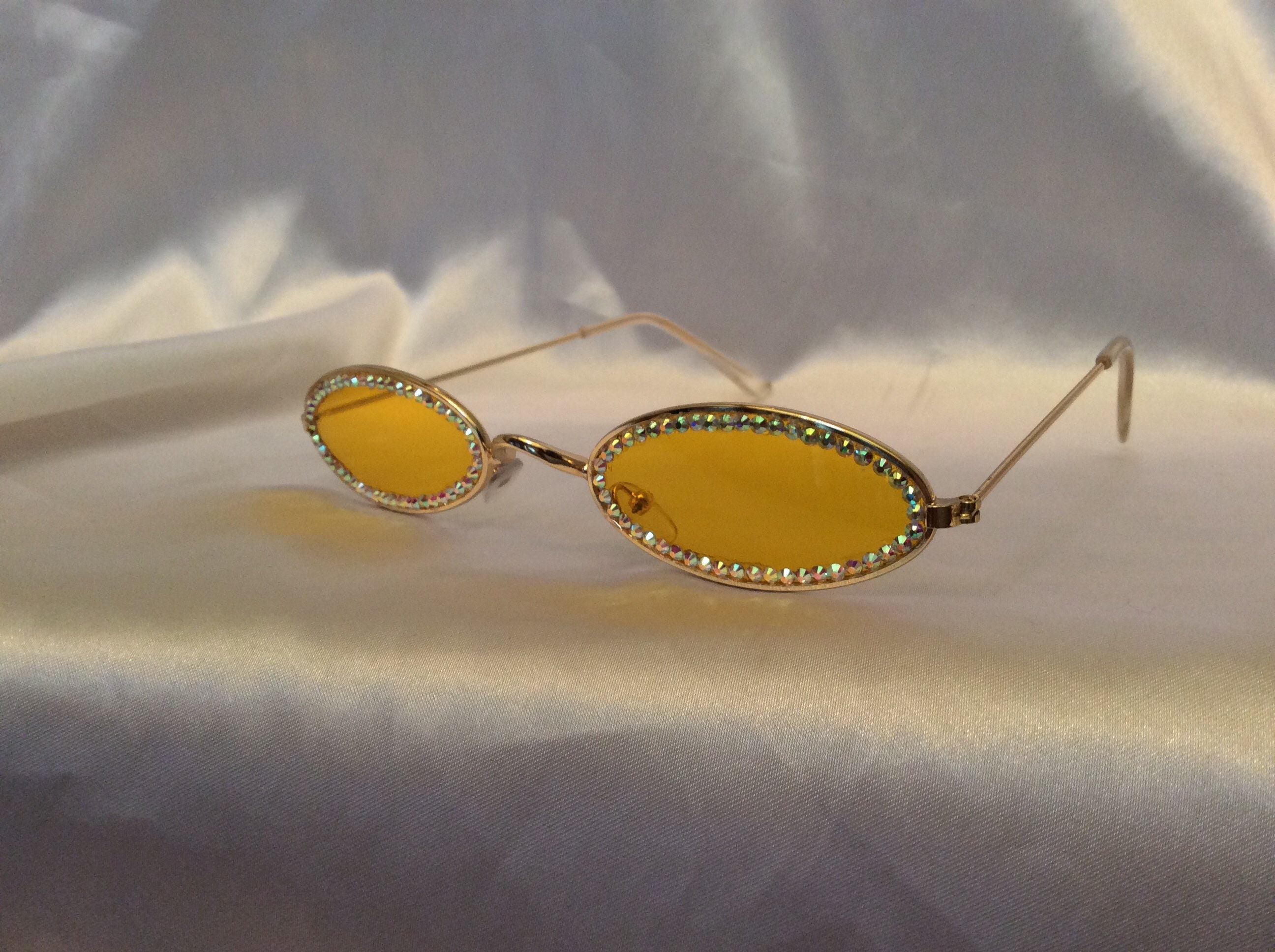 Yellow Lense, Swarovski Crystal Embellished, Vintage Oval 