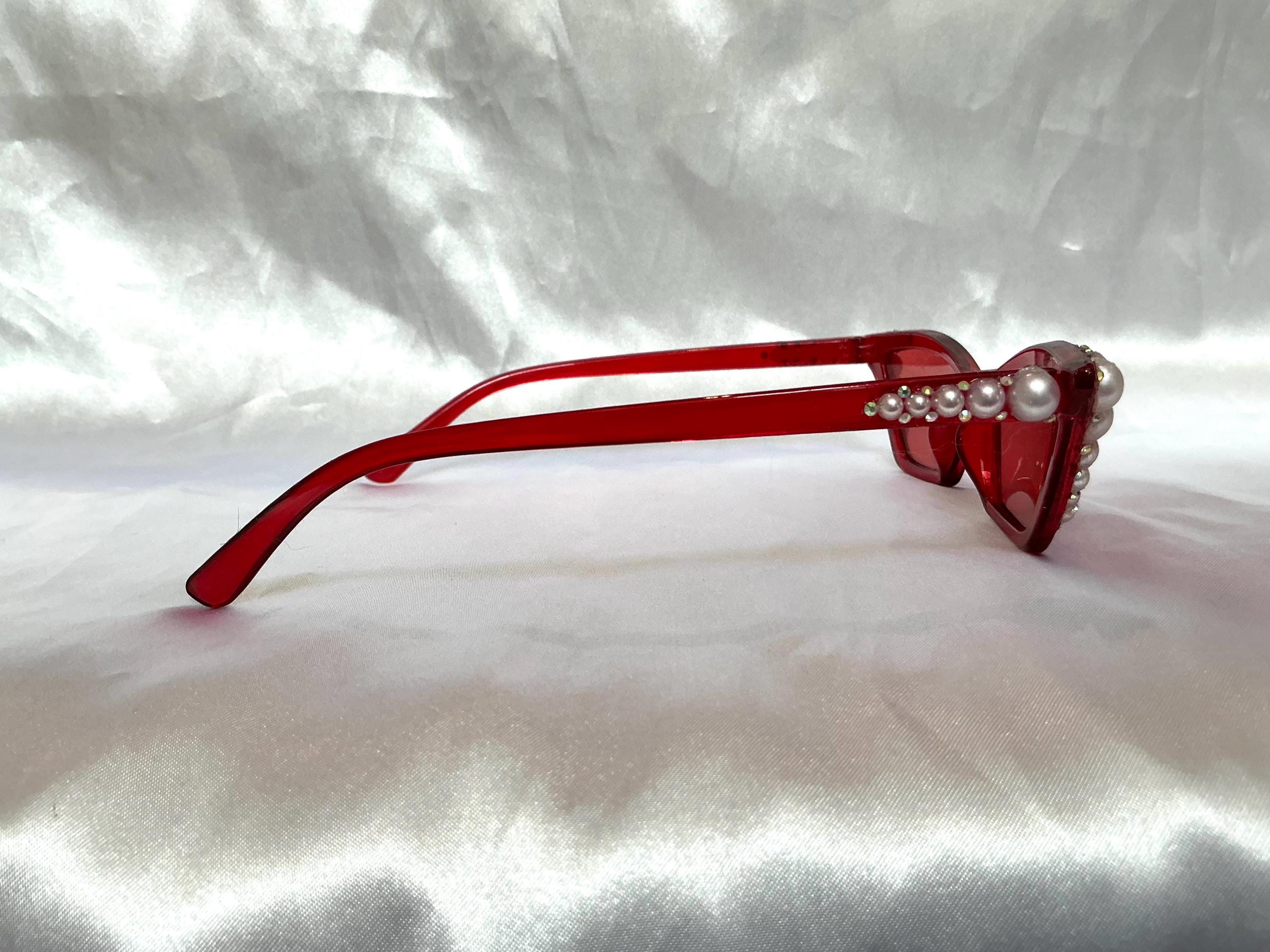 Red Cat Eye Sunglasses: Pearl & Swarovski Crystal  display picture 1
