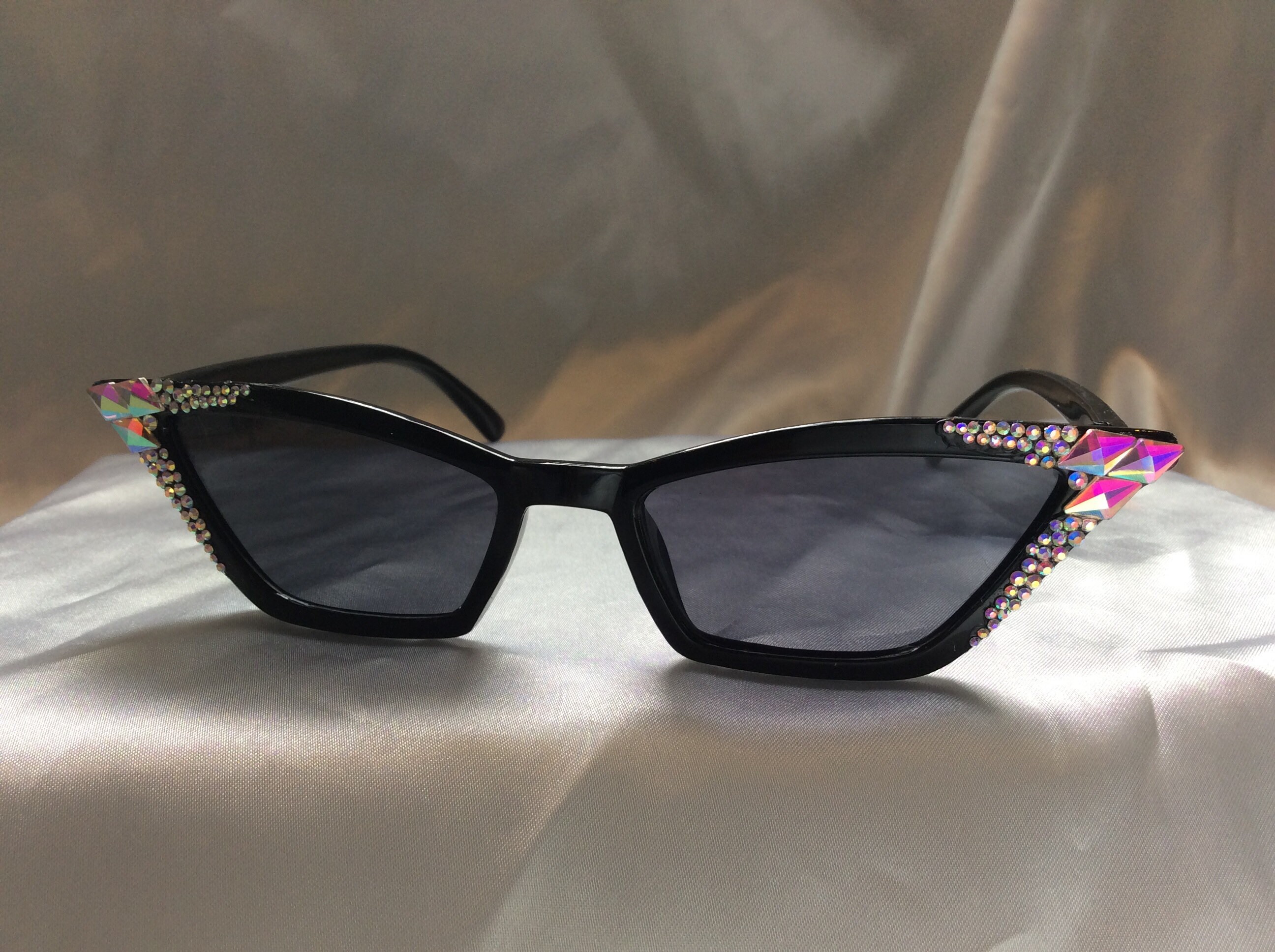 Vintage Cat Eye Sunglasses: Black Frame, Swarovski Crystal 