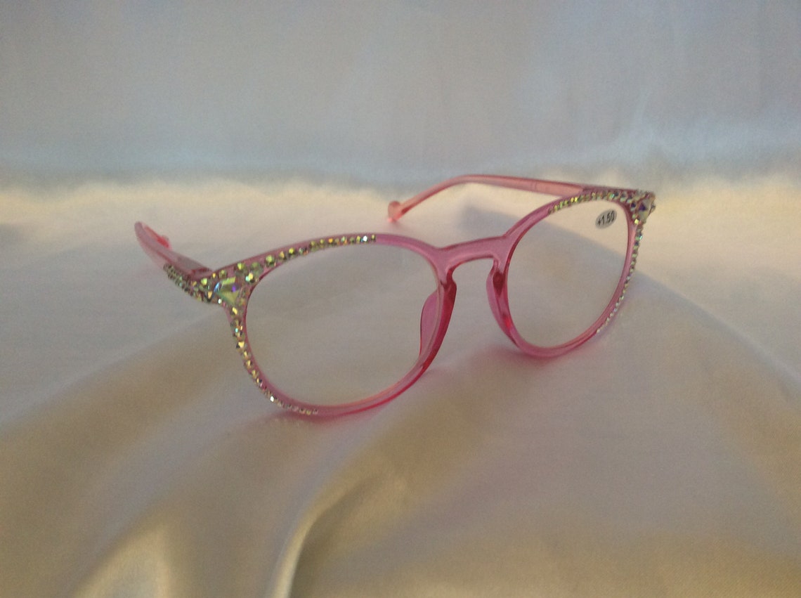 Pink Swarovski Crystal Embellished Womens Reading Glasses Etsy