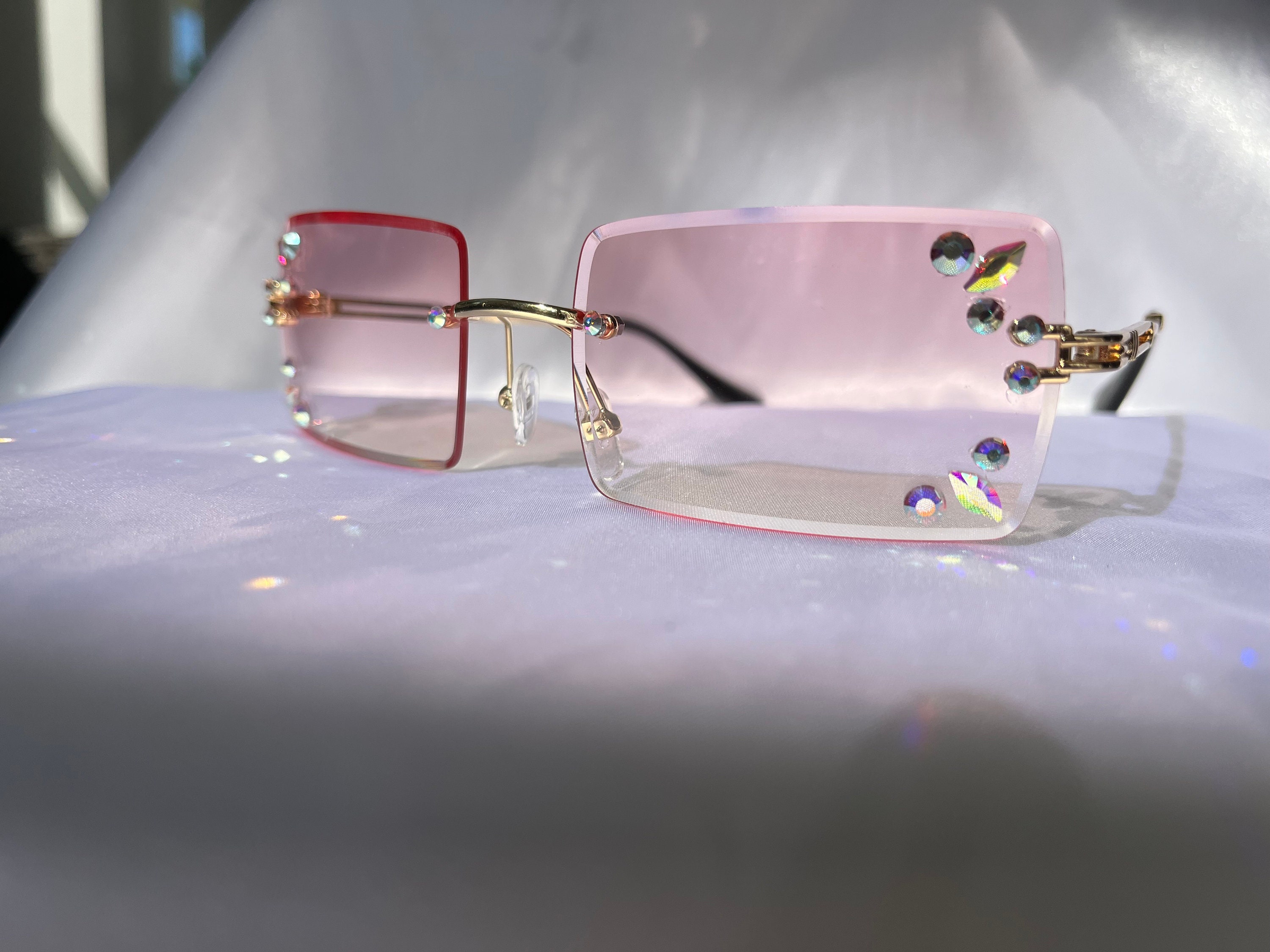 Pink, Square, Frameless Shape, Swarovski Crystal Embellished 