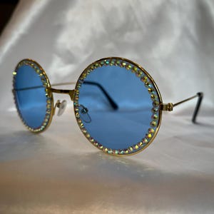 Boho, Round Vintage Look, Blue Lens, Iridescent Swarovski  display picture 1