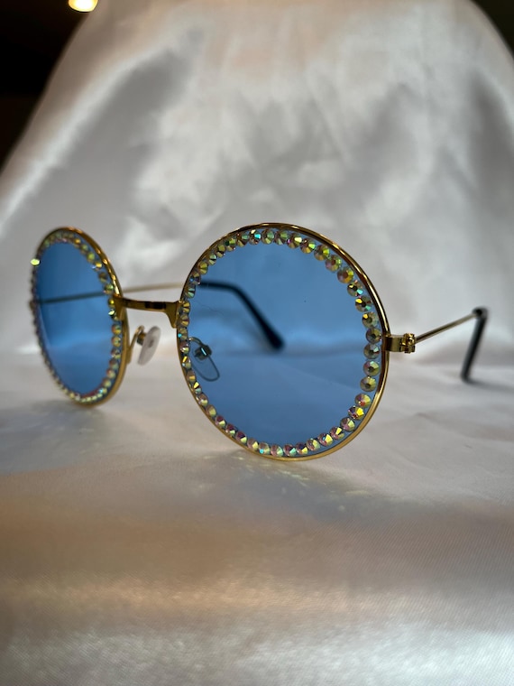 Boho, Round Vintage Look, Blue Lens, Iridescent Swarovski  display picture 3