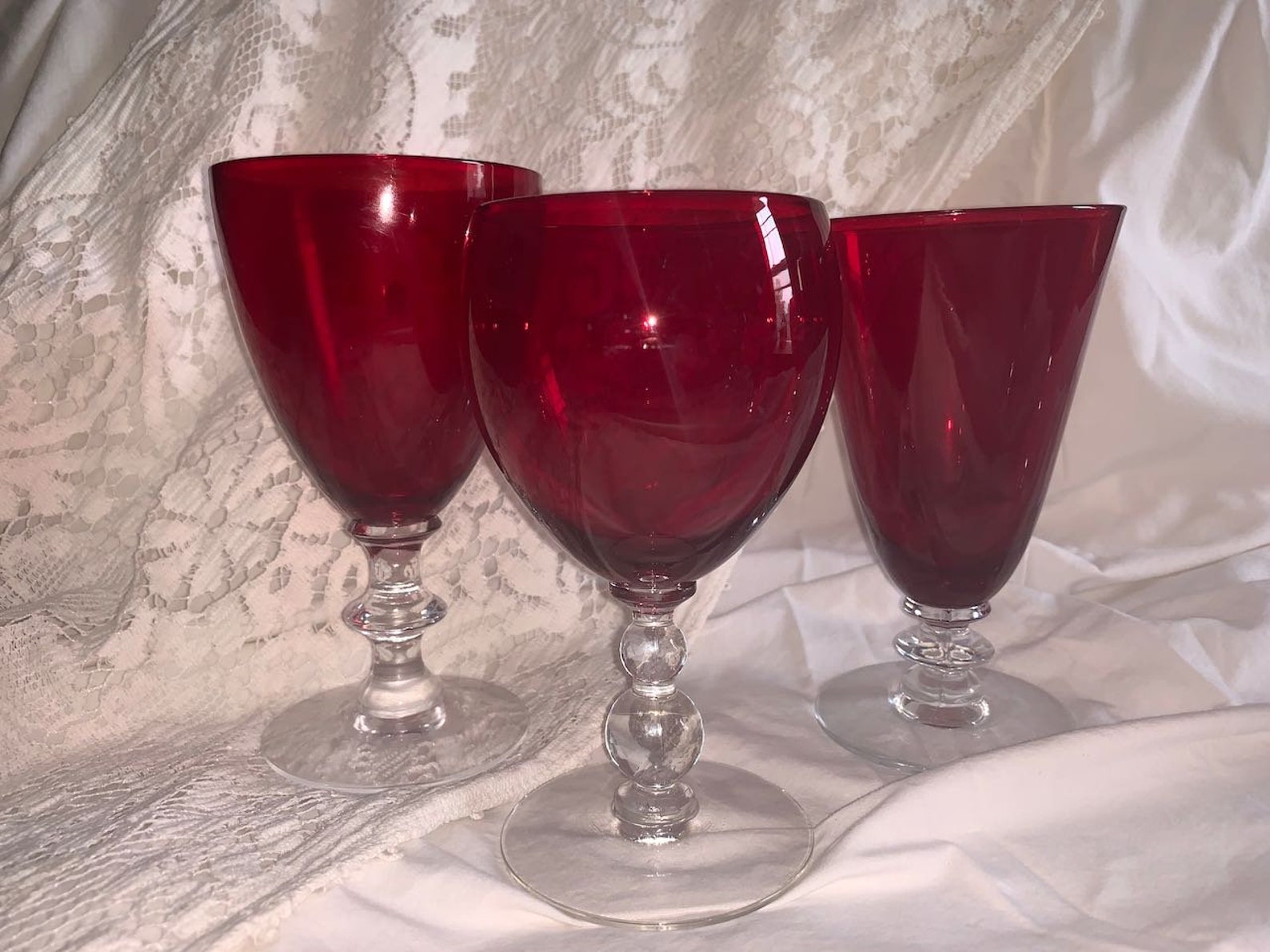 Vintage Wine Glasses With Bubble Stem in Ruby Red Hand Blown Etsy