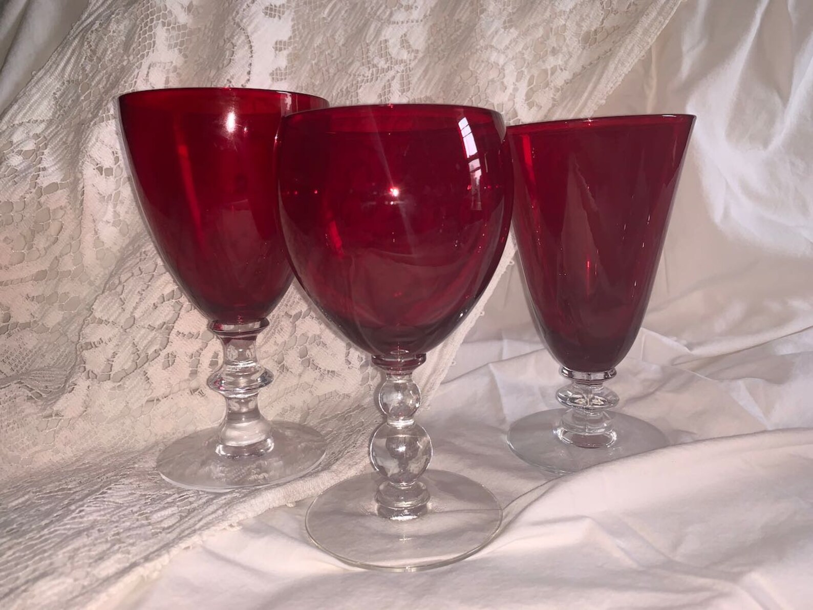 Vintage Wine Glasses With Bubble Stem in Ruby Red Hand Blown Etsy