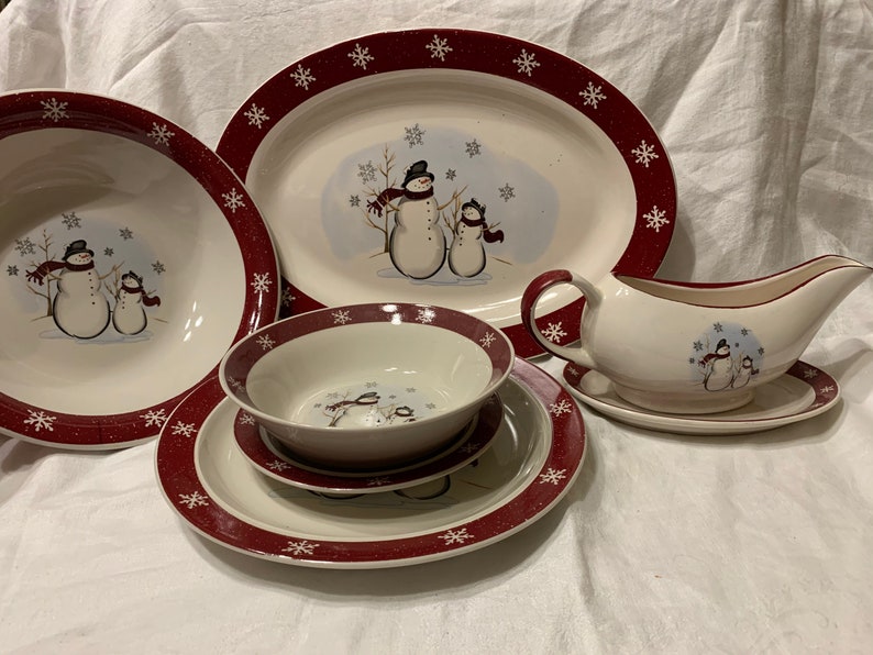 Vintage Christmas Dishes Christmas Dishes Snowman Dishes Etsy