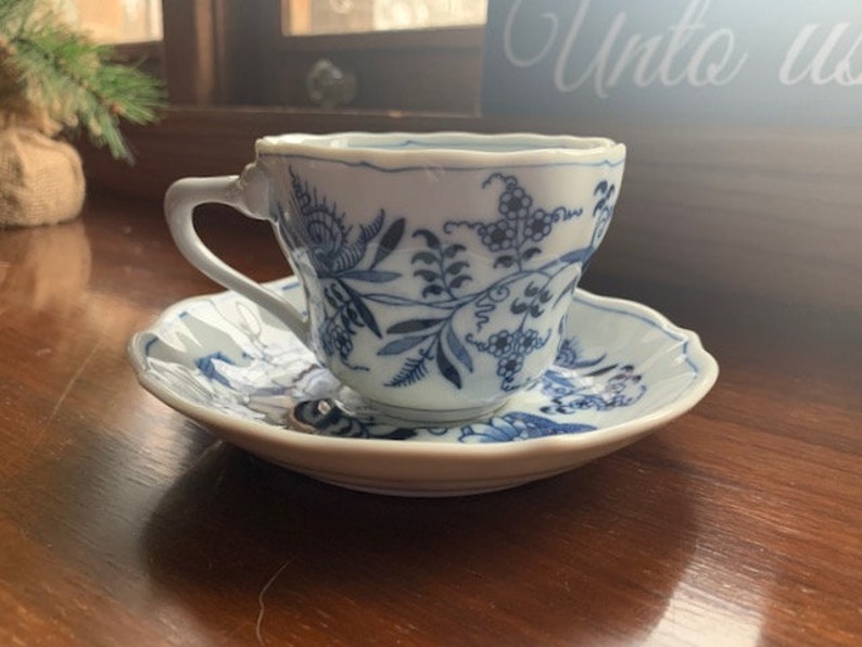 Blue Danube Blue Onion Pattern Cobalt Blue and White Vintage Tea Cup Blue Danube Tea Cup and Saucer