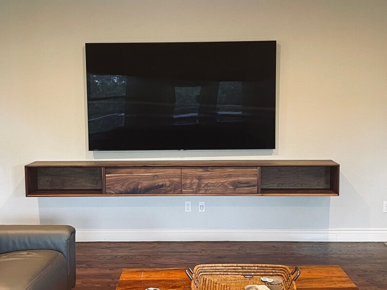 Walnut Floating Media Console Etsy