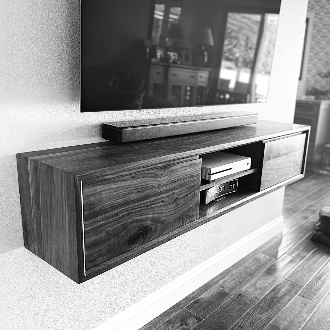 Walnut Floating Media Console Etsy