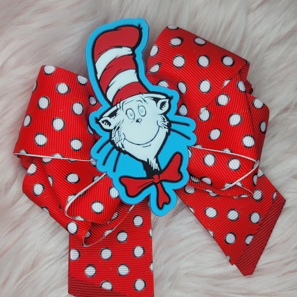 The cat in the hat hair bow! (Large bow)