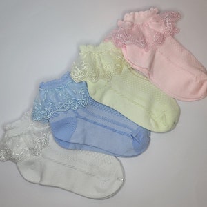 Lindo par de meias femininas com renda (4-7 anos) Algodão respirável / Meias para crianças