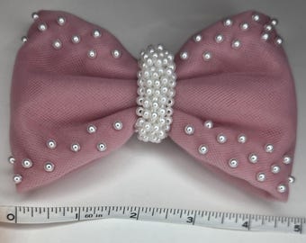 Lazos de pelo de tul con perlas (tamaño grande)