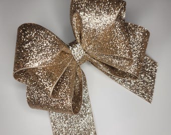 Gold and Silver Christmas hair bow with glitter (Large size)